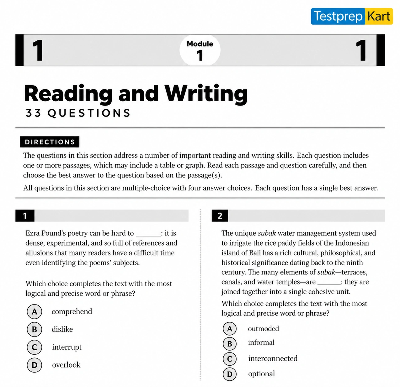 Digital SAT Reading and Writing Module 1 practice test