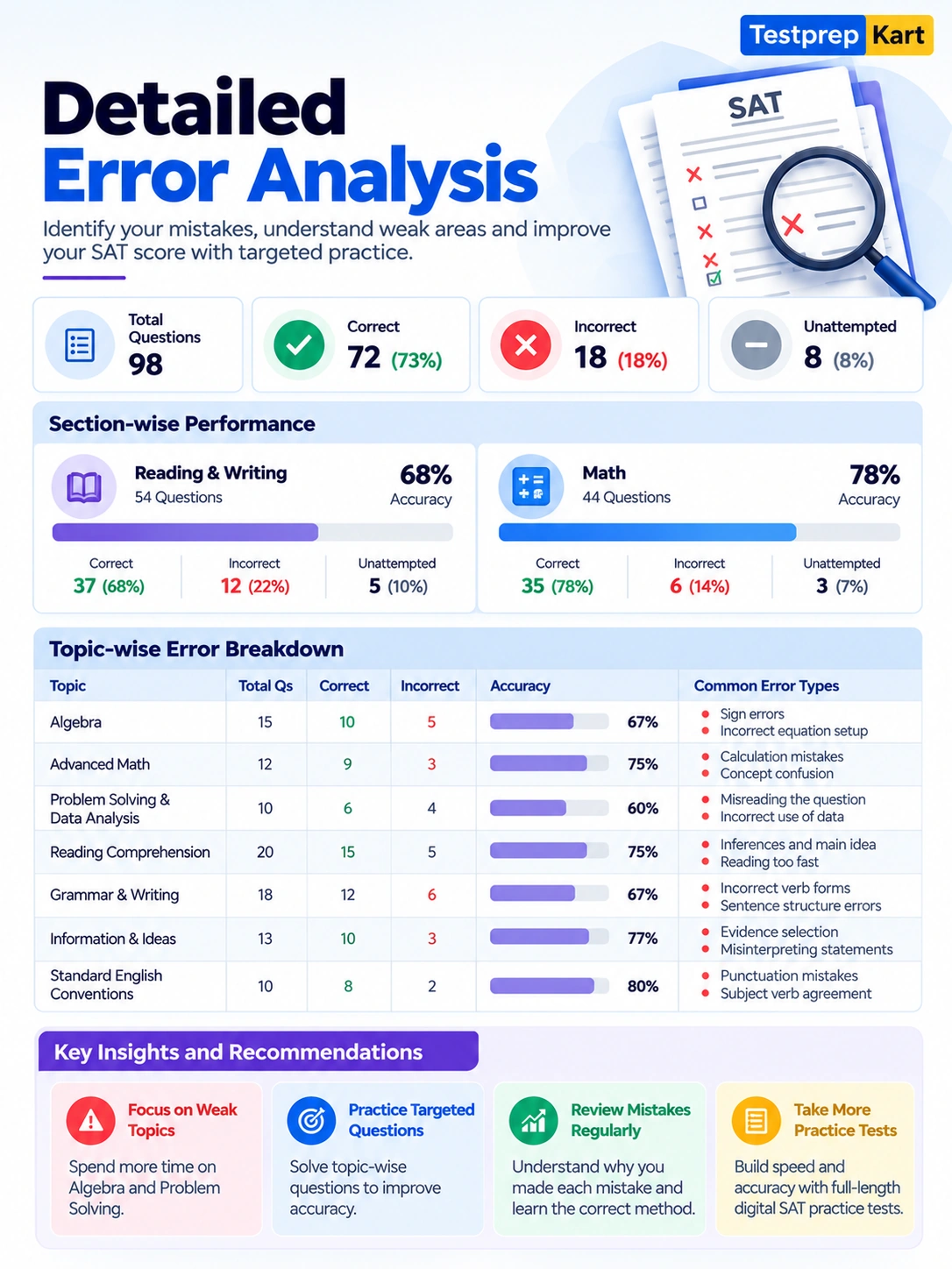 SAT student detailed error analysis and academic progress review